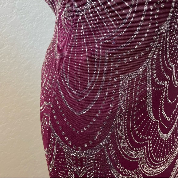 Red Burgundy and Gold Glitter Mermaid Dress Open Back - Picture 3 of 7